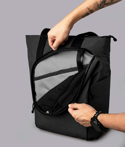 Washed Nylon Convertible Tote Backpack 14L Multi-Pocket 16 Inch Laptop Bag